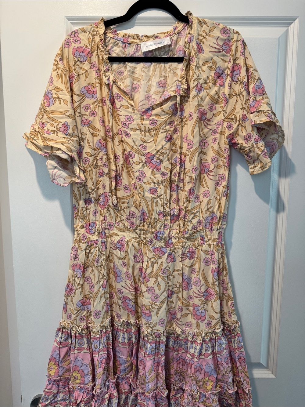 Boho Floral Tiered Midi Dress in Cream and Pink